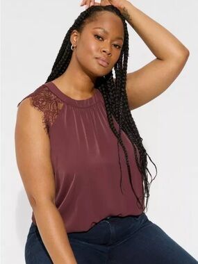 Torrid Harper Crepe de Chine Lace Sleeve Blouse, Size 2 (2X 18-20), Gently Used